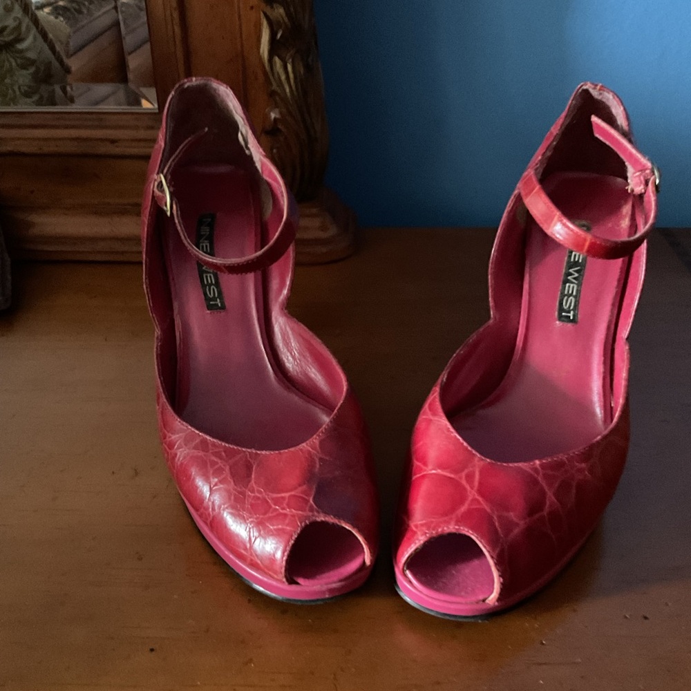 Nine West Cherry Red Peep Toe Heels